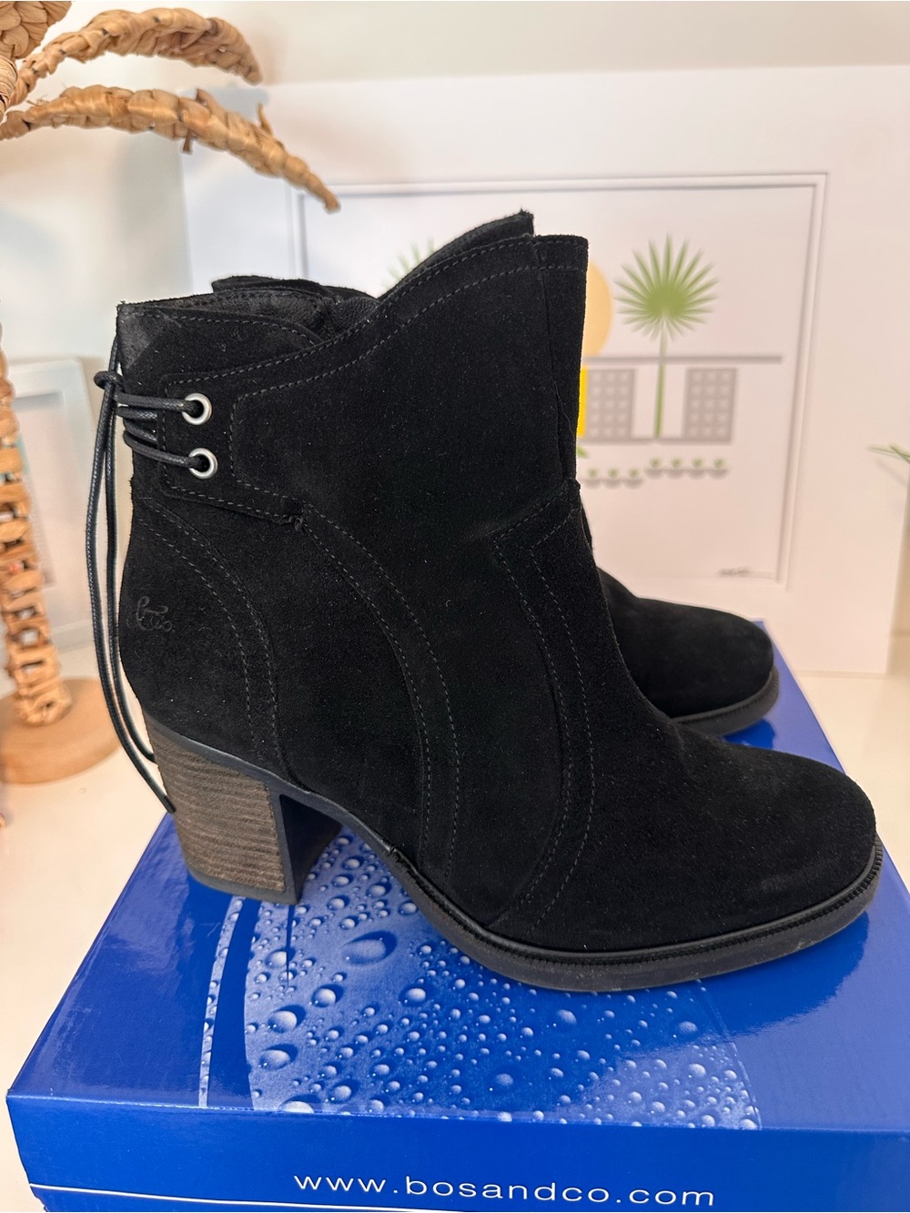 Bos and co Black Suede Ankle Boots with Block Heel